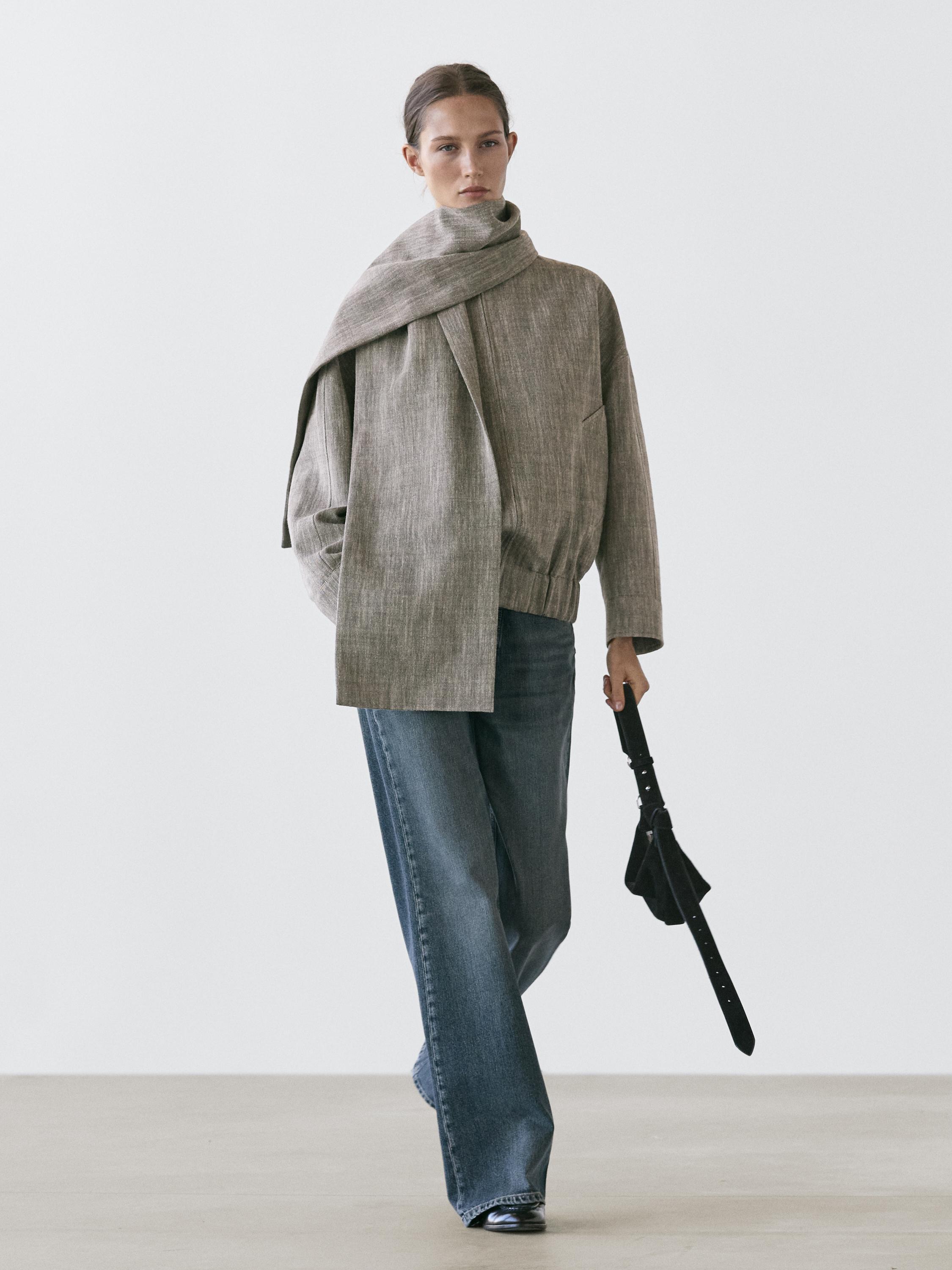 Flecked bomber jacket with scarf